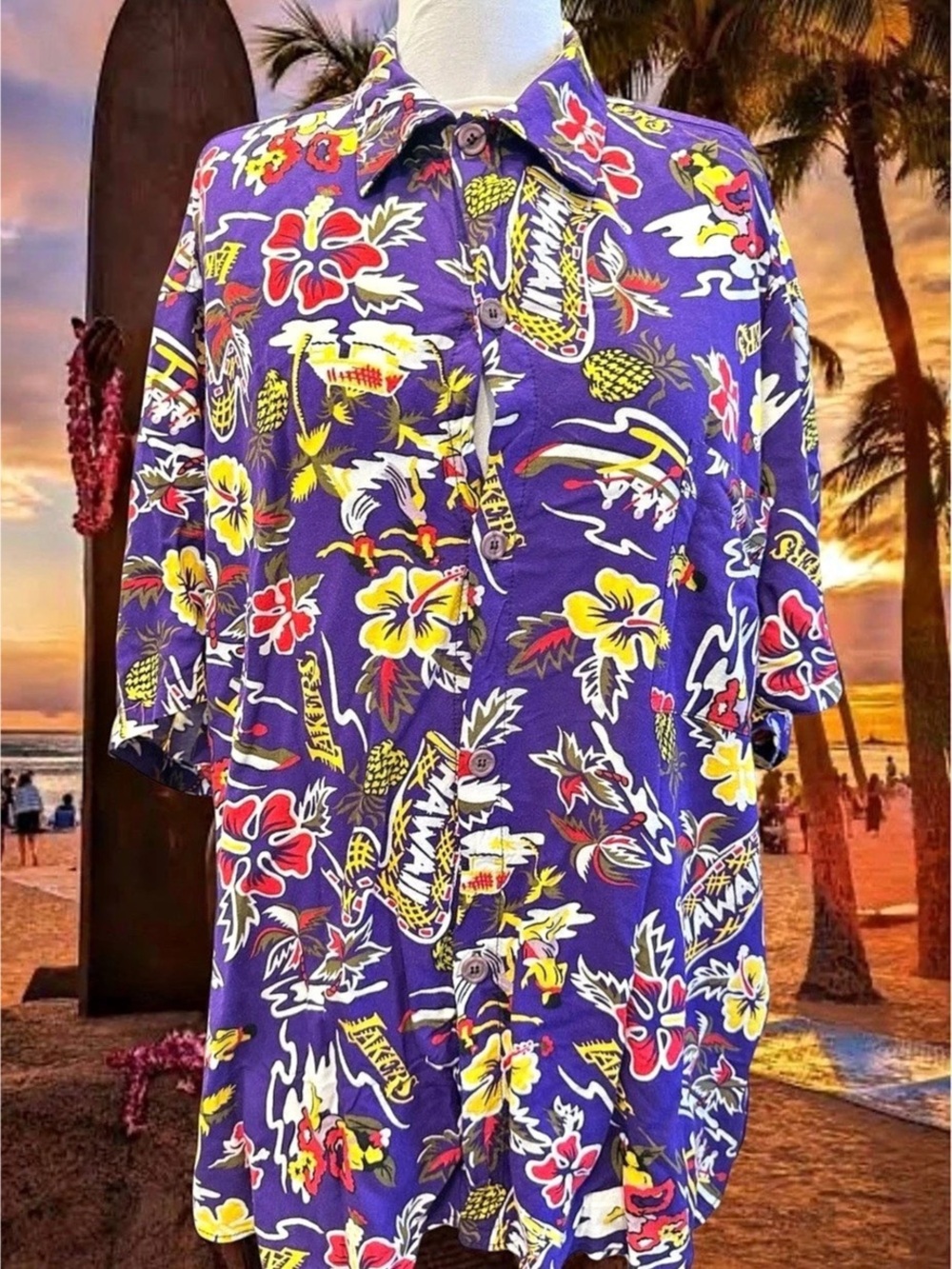 Los Angeles Lakers Hawaiian Lakers Floral Shirt Size Large Vintage Alohawear